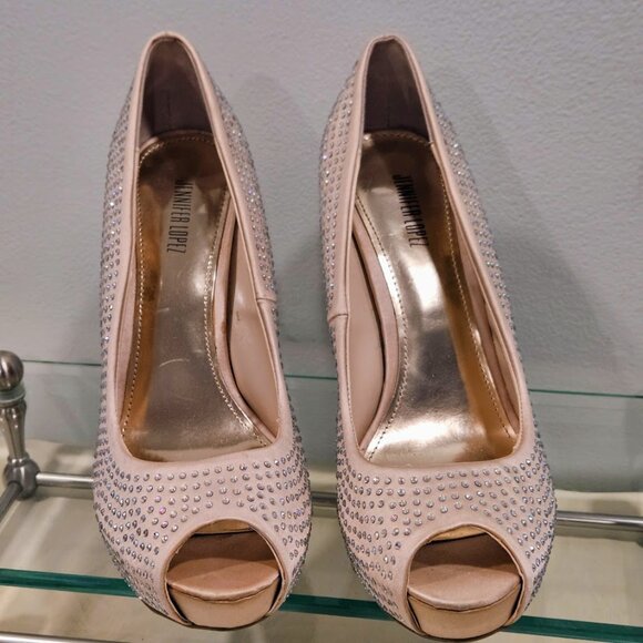 Jennifer Lopez  JLBlingy Blush Peep Toe Platform Heel Rhinestones Size 8 1/2 M - Picture 8 of 15